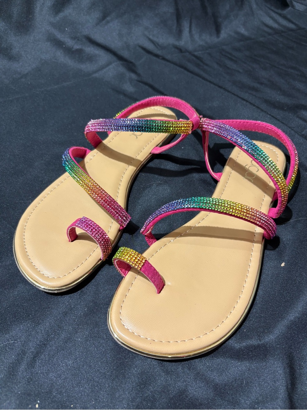 Sugar Pink Rainbow-Strap Flat Sandals
